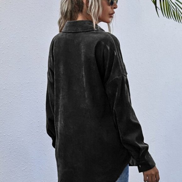 CASUAL DOLLZ BLACK Boyfriend oversized Button Fron - Picture 7 of 7